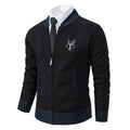 Men's Slim Stand Collar Elk Embroidered Sweater
