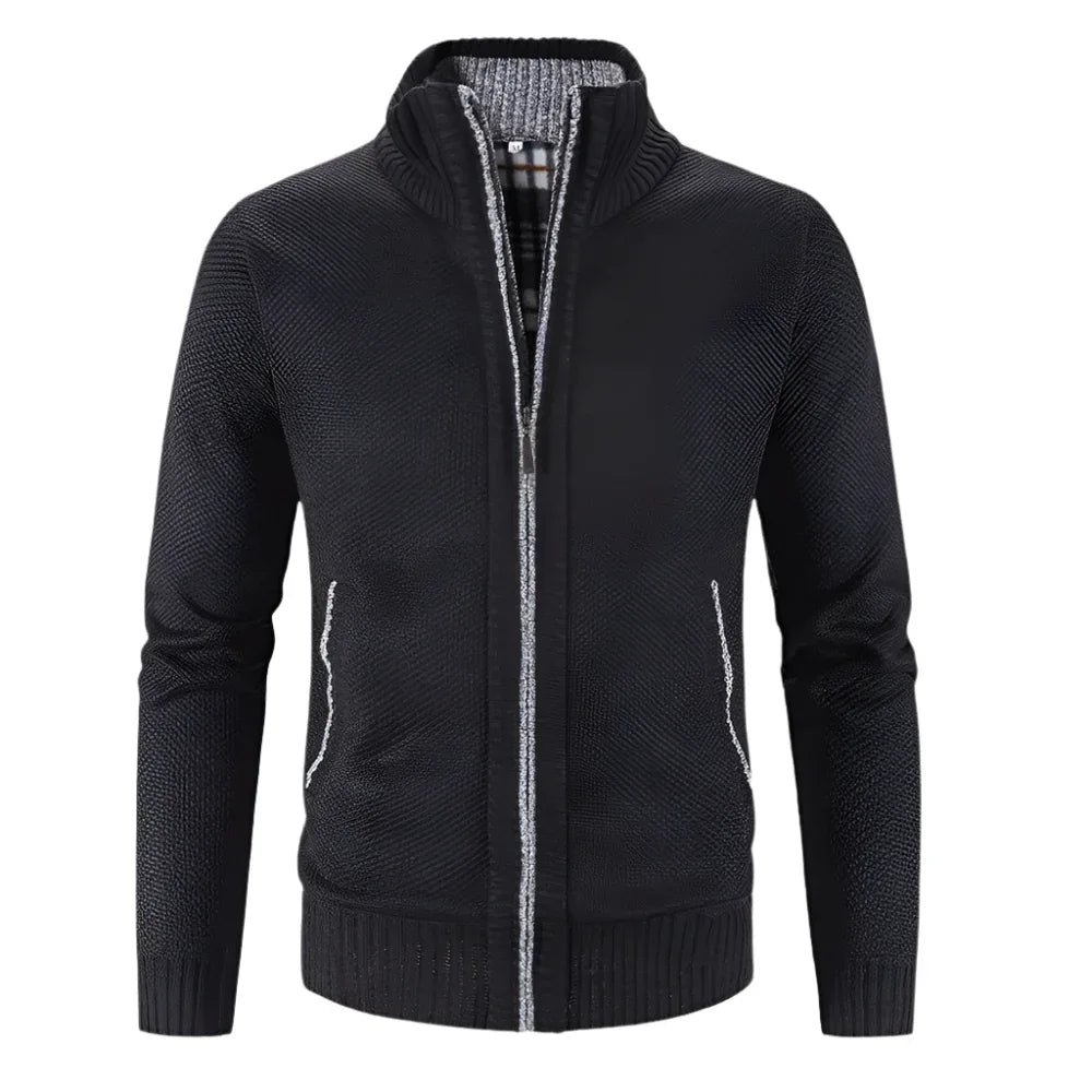 Men's Solid Color Stand Collar Cardigan Sweater