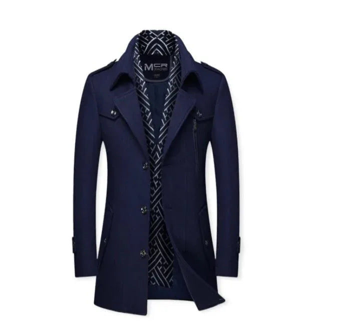 Men's Thickened Scarf Collar Winter & Autumn Polyester Coat