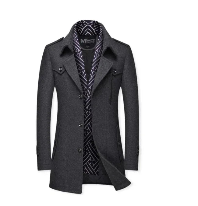 Men's Thickened Scarf Collar Winter & Autumn Polyester Coat