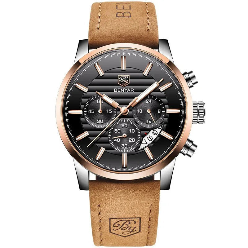 Men's Three Subdials Leather Strap Watches