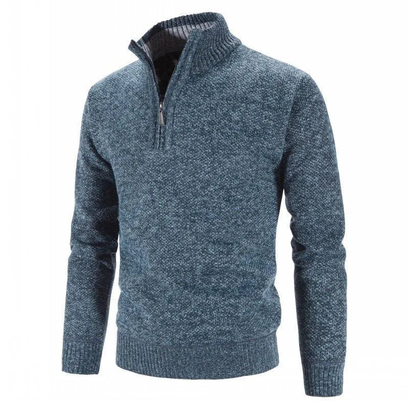 Men's Velvet Half-High Zipper Neck Pullover Sweater
