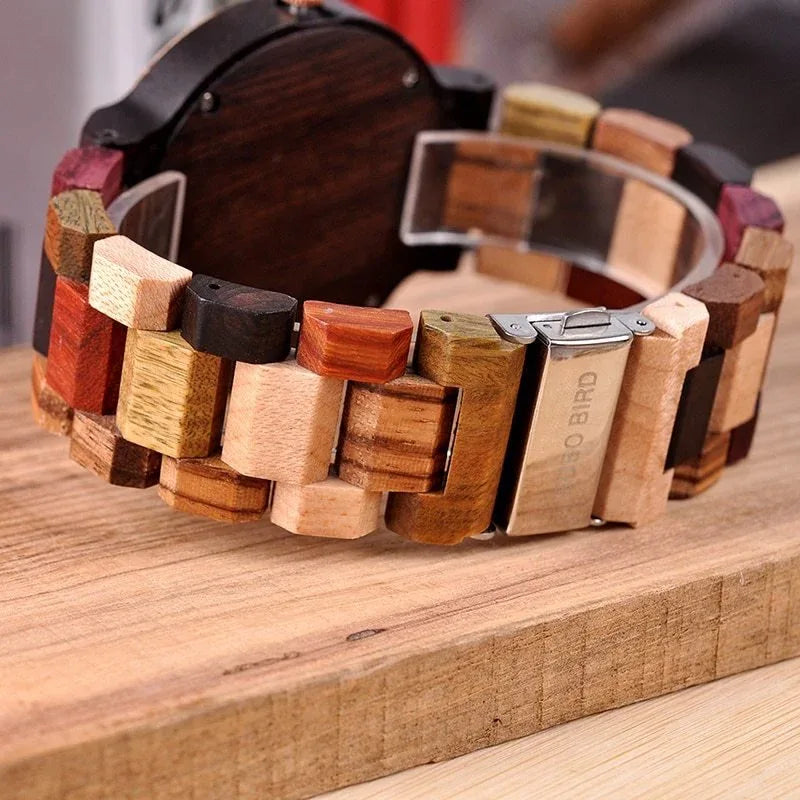 Men's Wooden Calendar Quartz Movement Watch