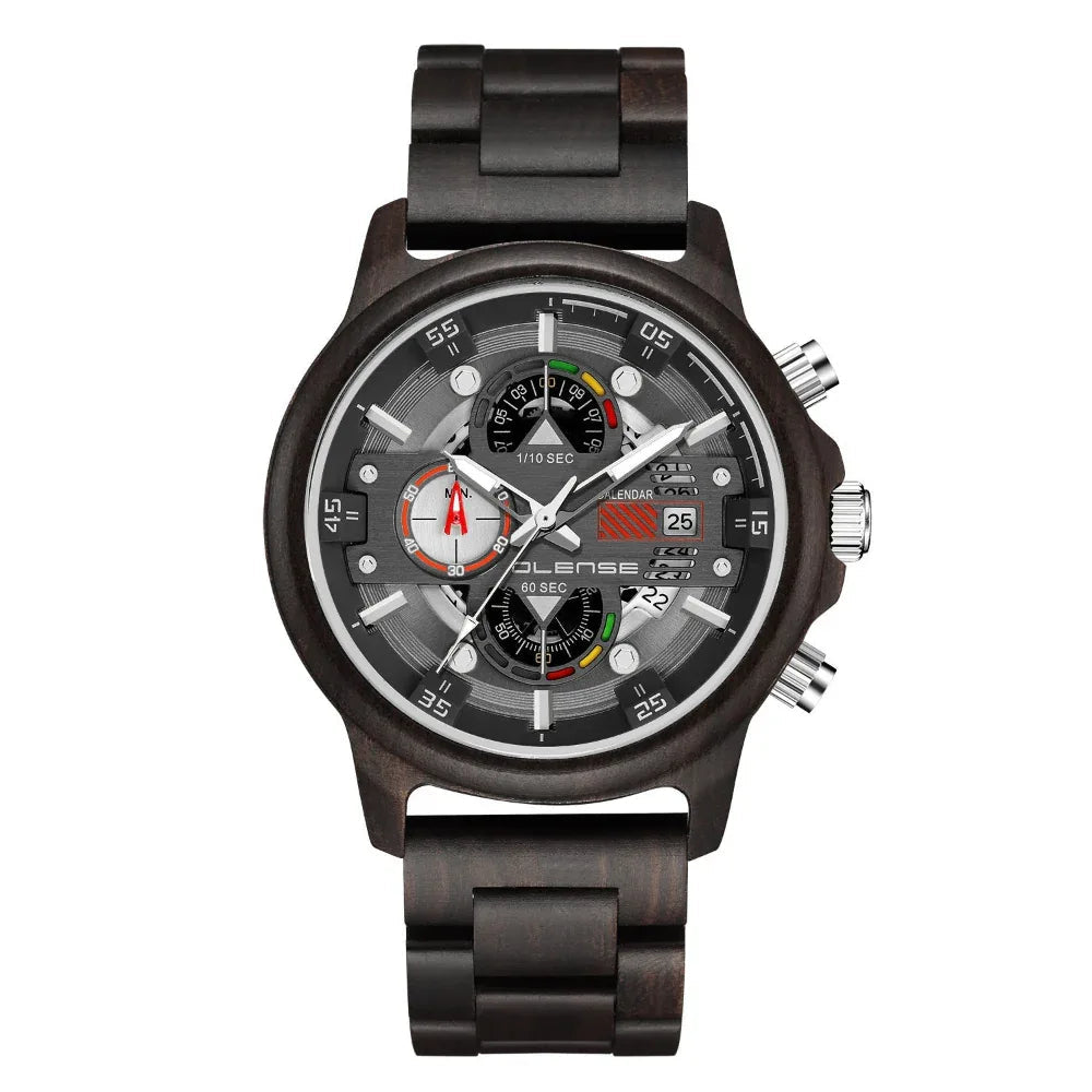 Men's Wooden Quartz Multifunctional Luminous Watch