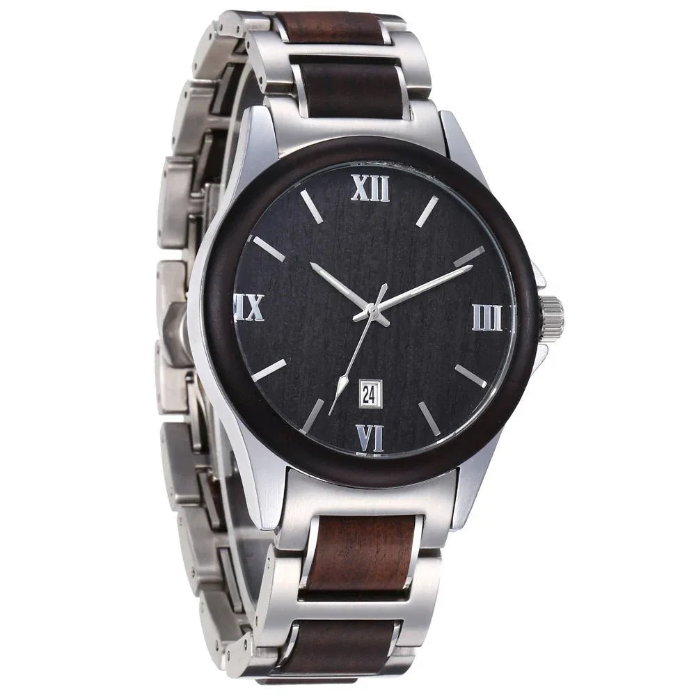 Men's Wooden Quartz Waterproof Watch