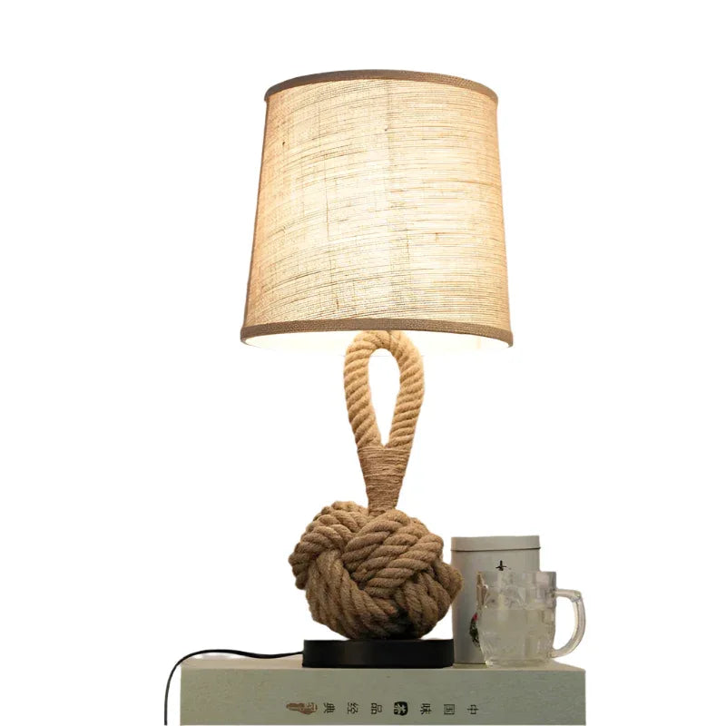 Metal & Craft Hemp Rope Retro Table Bedroom Lamp