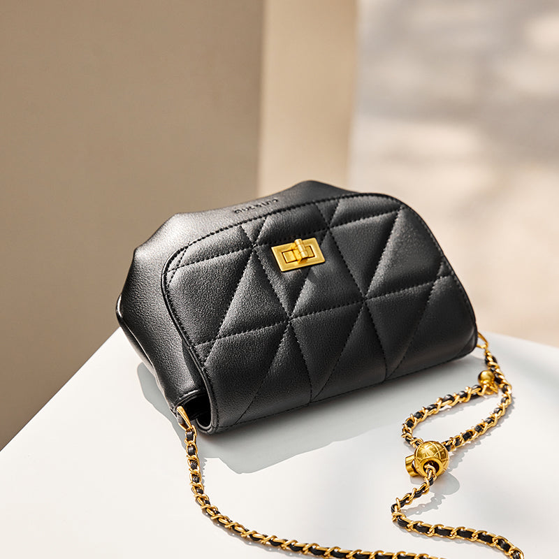Monaco Trendy Triangle Quilted Leather Chain Bag-4