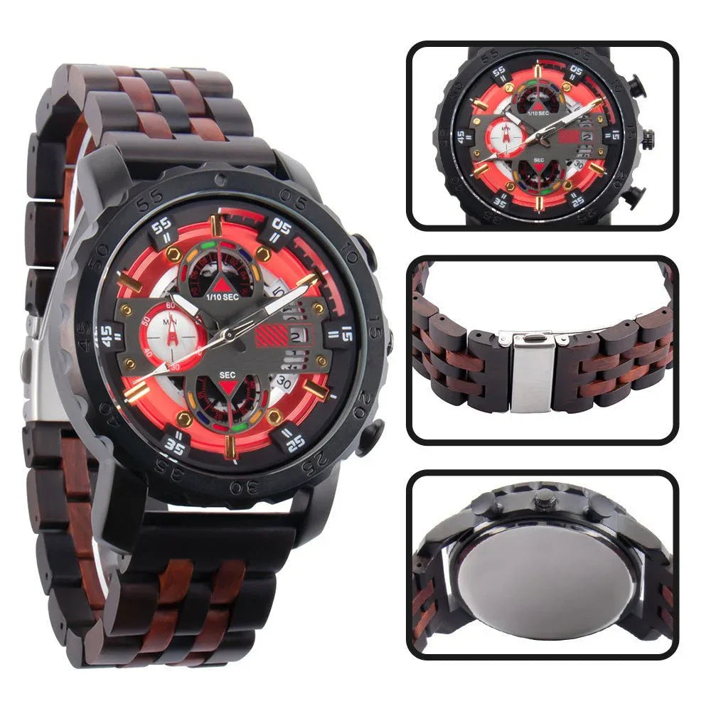 Multifunctional Luminous Large Dial Wood Watch For Men