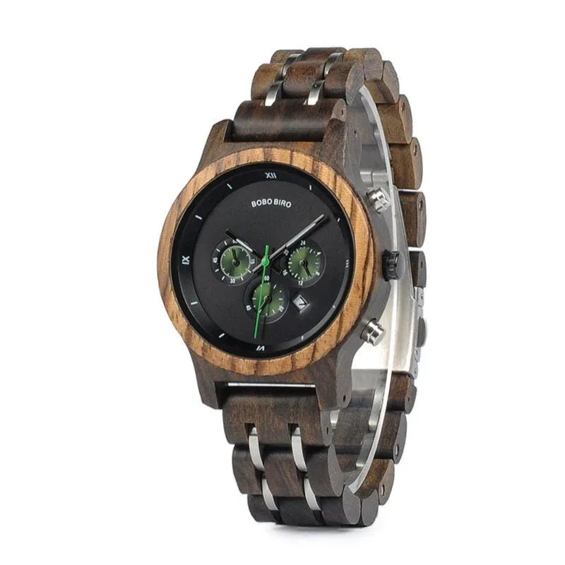 Multifunctional Waterproof Wooden Quartz Watch For Men