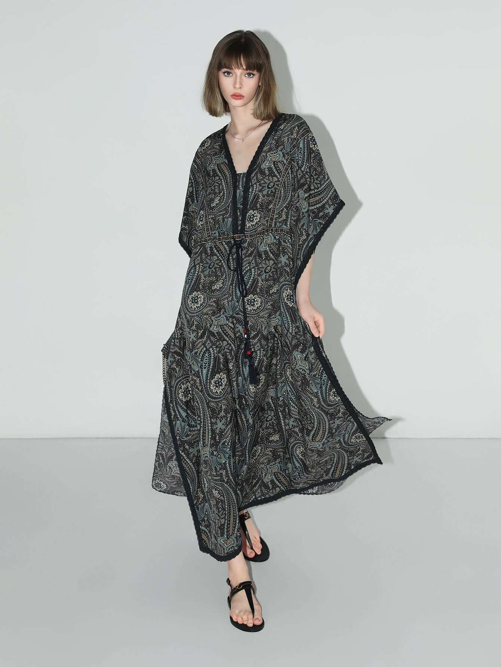 Navy Paisley Batwing Vacation Dress