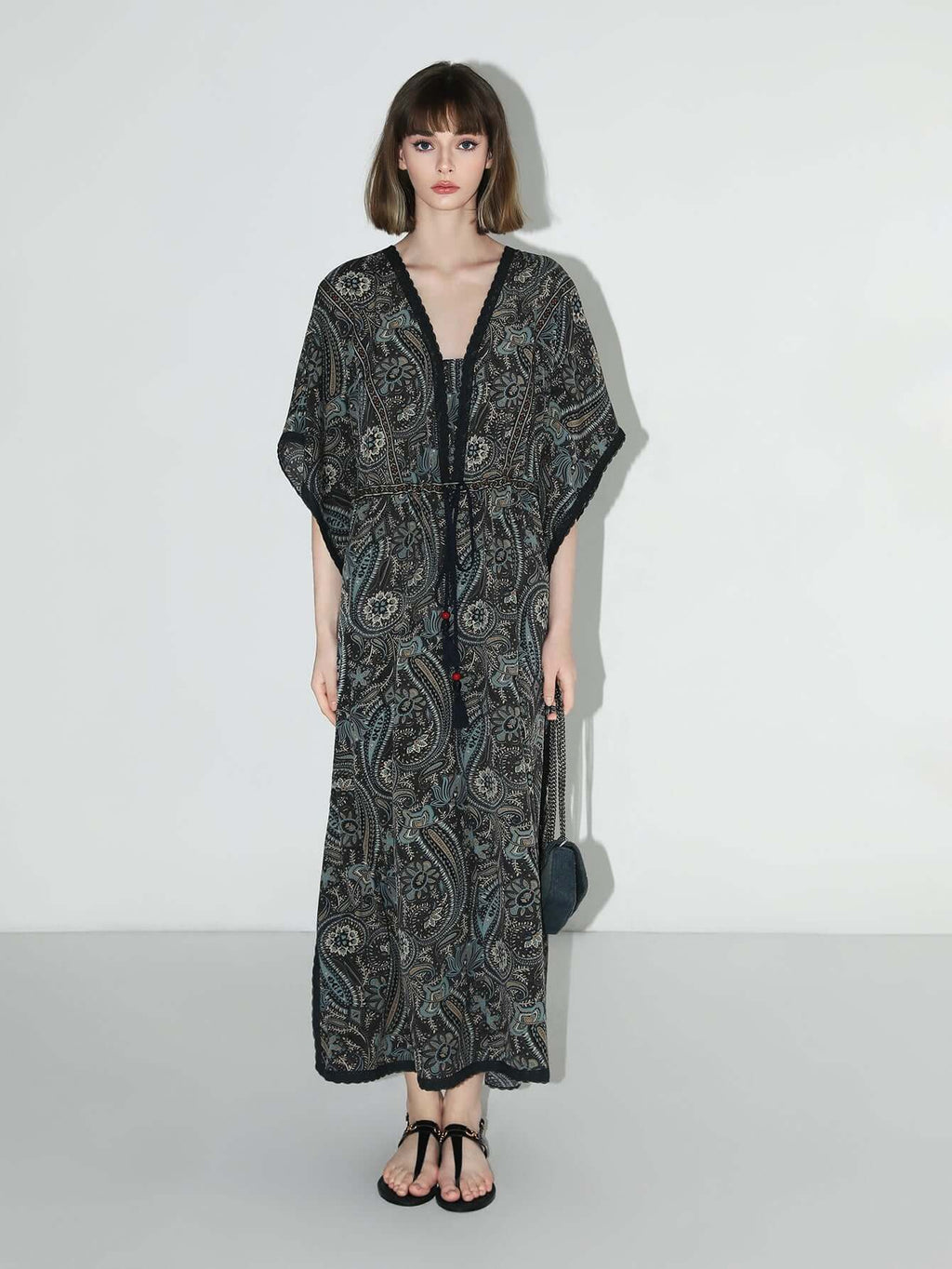 Navy Paisley Batwing Vacation Dress