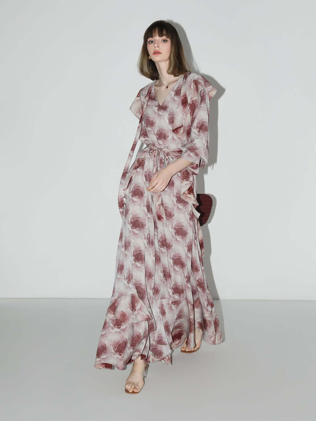 Old Rose Floral Ruffled Maxi Dress