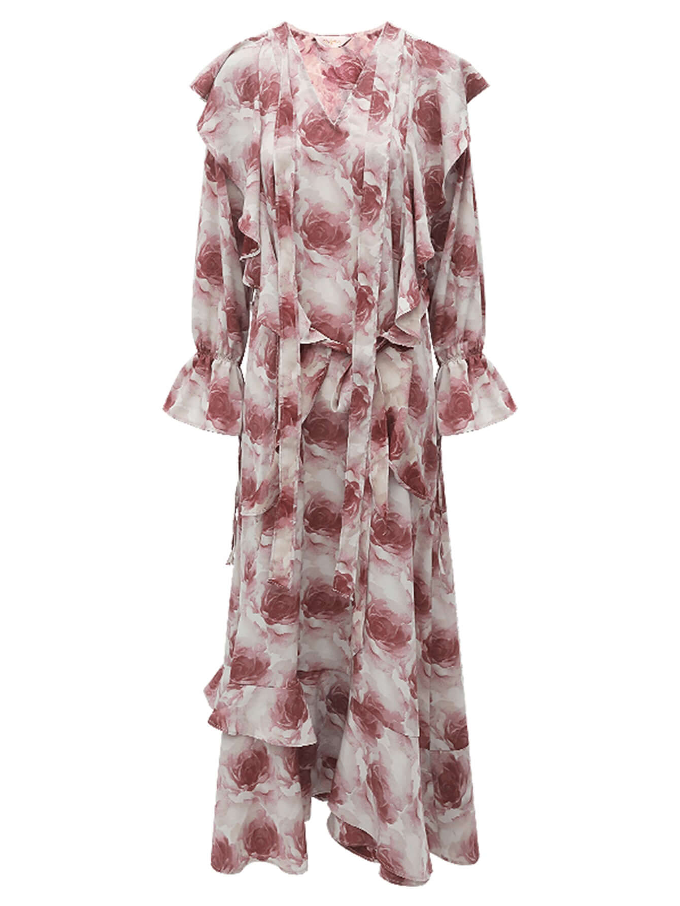 Old Rose Floral Ruffled Maxi Dress