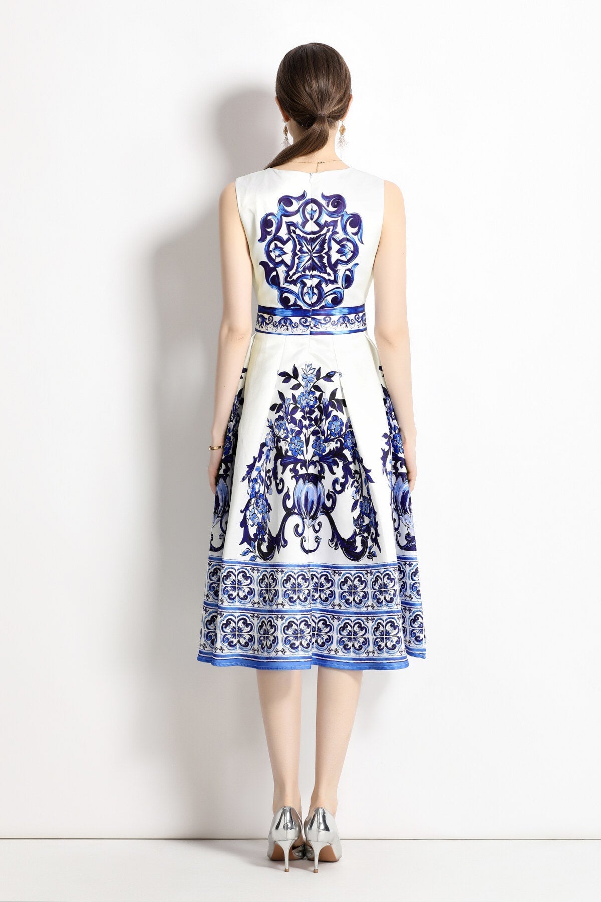 Oriental Printed Slim Fit Midi Dress