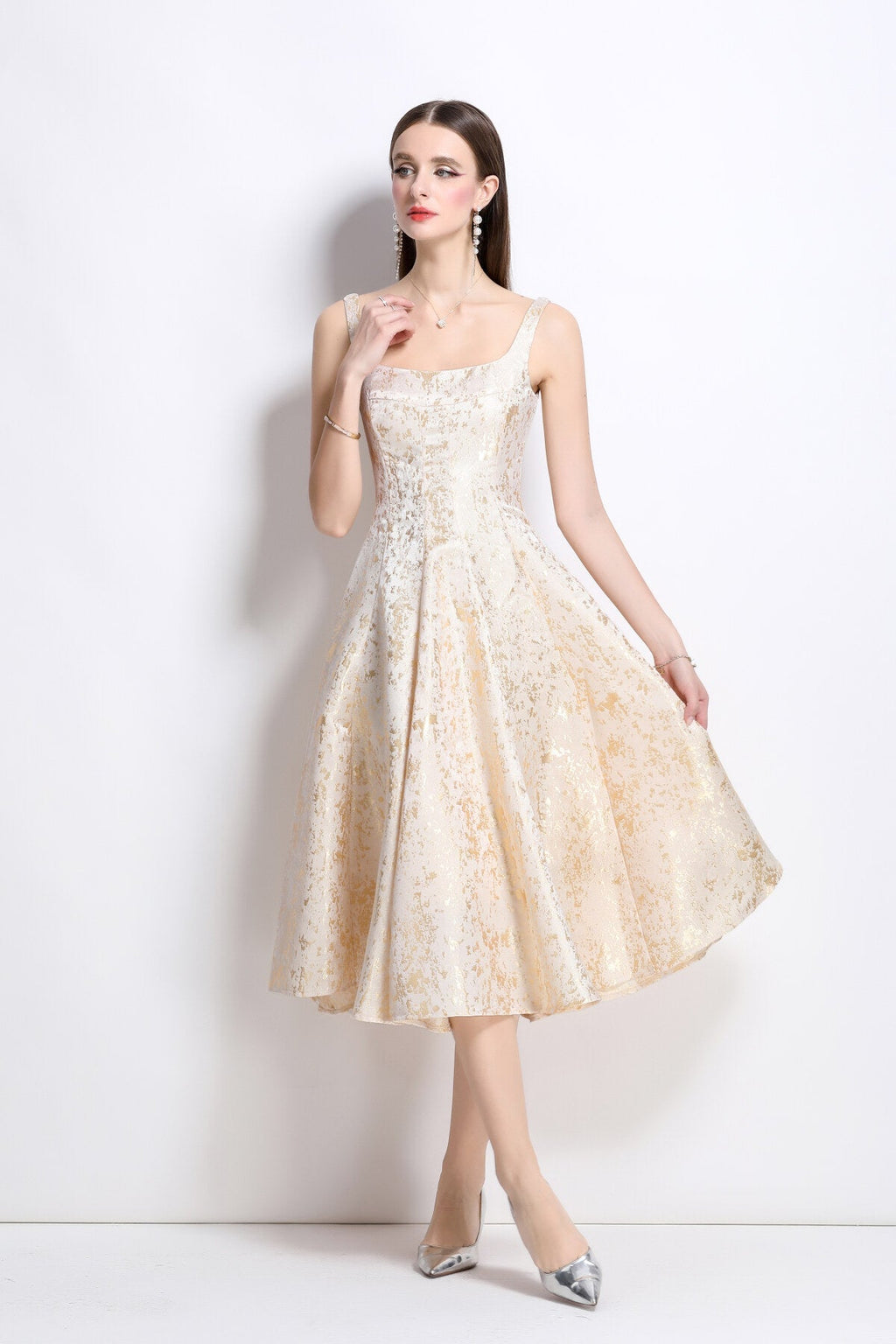 Paloma Slim Fit Jacquard Midi Dress-2