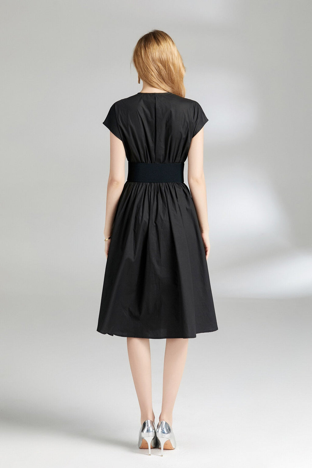 Plunging Neckline Cinched Waist Dress
