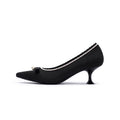 Pointed Toe Pearl Fabric Kitten Heels-0