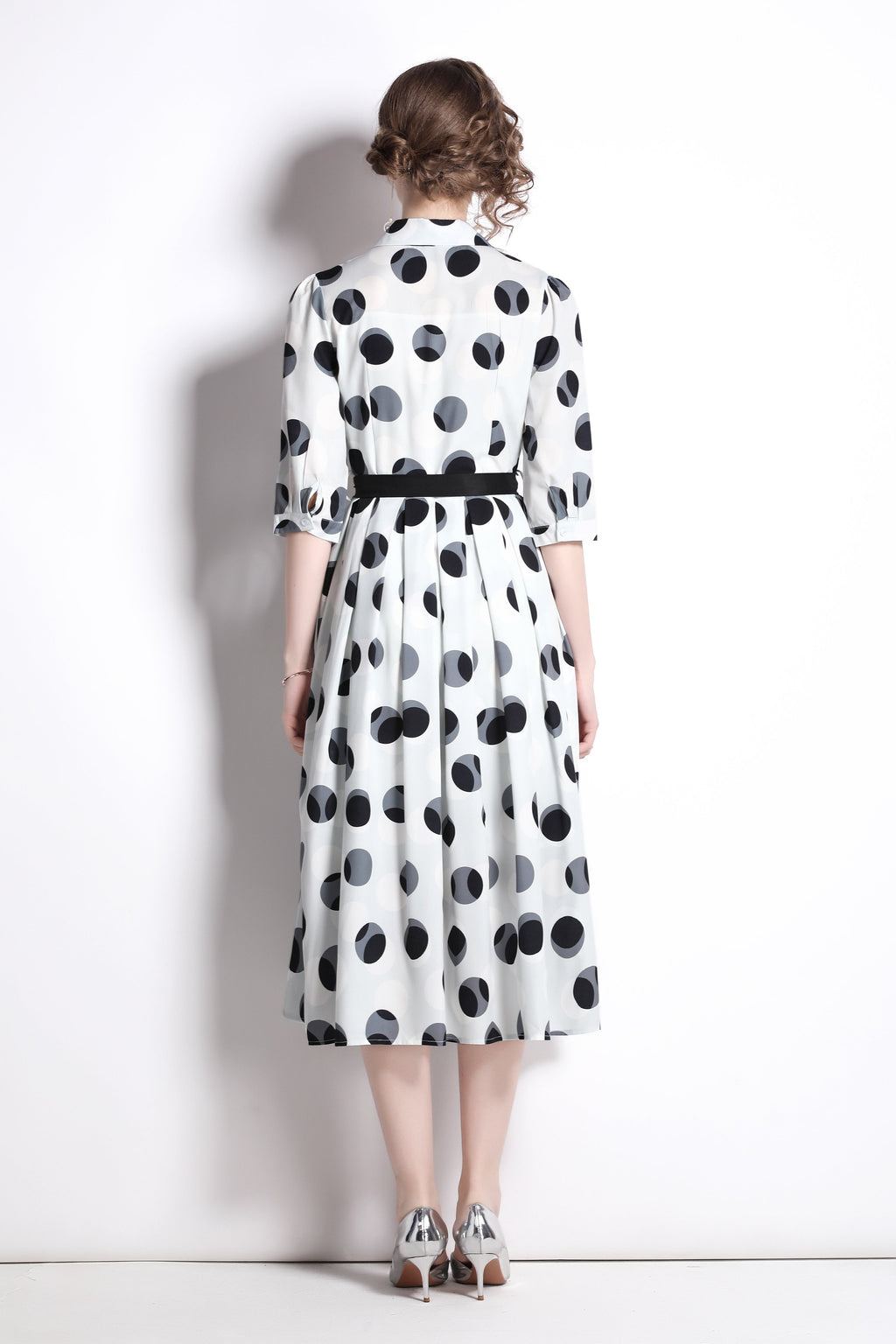 Polka Dot Tie Waist Shirt Dress