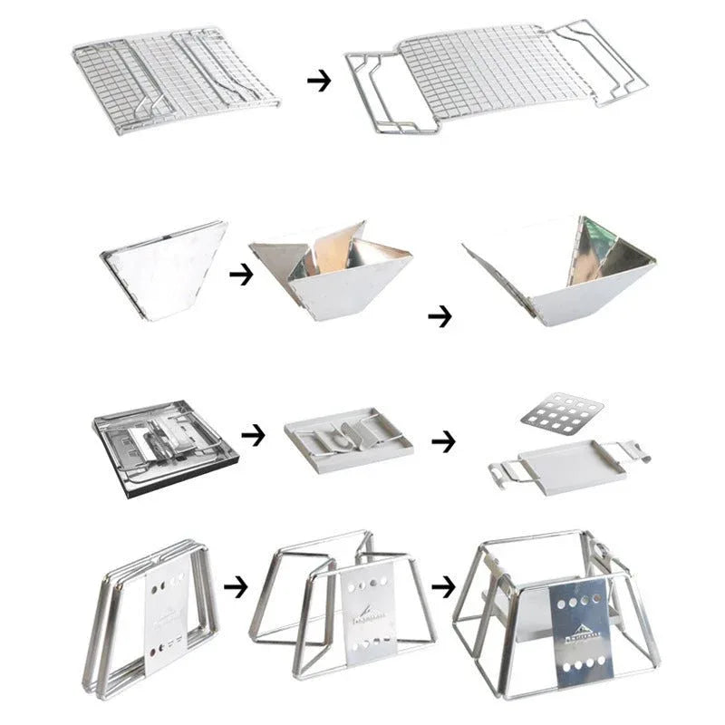 Portable Stainless Steel BBQ Grill Non-Stick Surface Foldable Outdoor Camping Picnic Tool