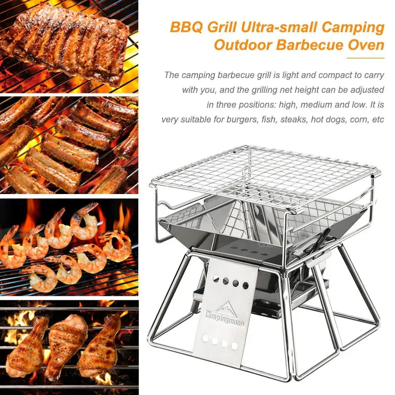 Portable Stainless Steel BBQ Grill Non-Stick Surface Foldable Outdoor Camping Picnic Tool