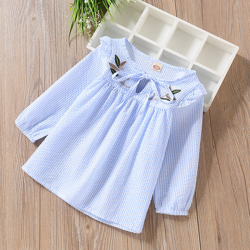 Baby Mädchen Stickmuster Fliege Design Gestreiftes Langarm-T-Shirt