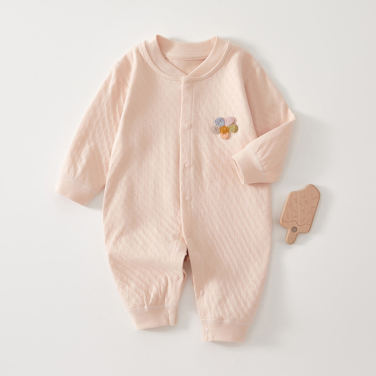 Spring Arrival Baby Unisex Long Sleeves Flowers Embroidered Pattern Rompers