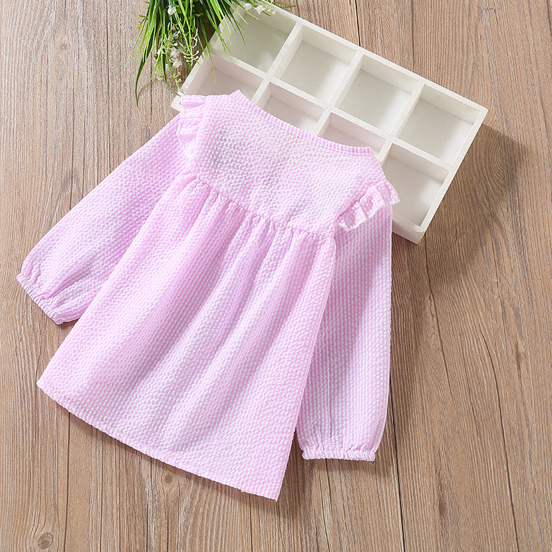 Baby Mädchen Stickmuster Fliege Design Gestreiftes Langarm-T-Shirt