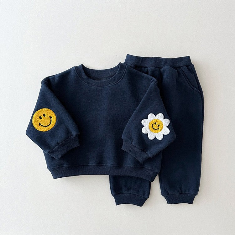 Baby Girls Kids Cartoon Pattern Knitted Crew Neck Casual Pullover Solid Color Pants Set
