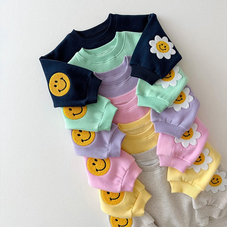 Baby Girls Kids Cartoon Pattern Knitted Crew Neck Casual Pullover Solid Color Pants Set