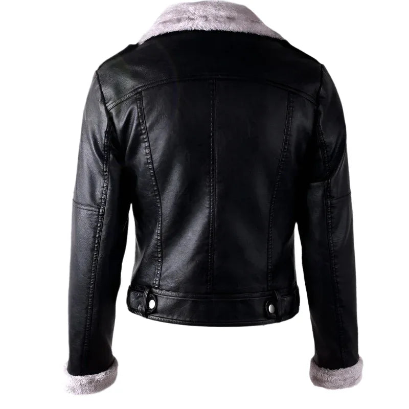 PU Leather & Velvet Jacket For Women