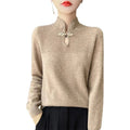 Retro Buckle Vertical Collar Sweater For Women