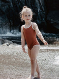 Rib Knit One-piece Swimsuit for Girls-0