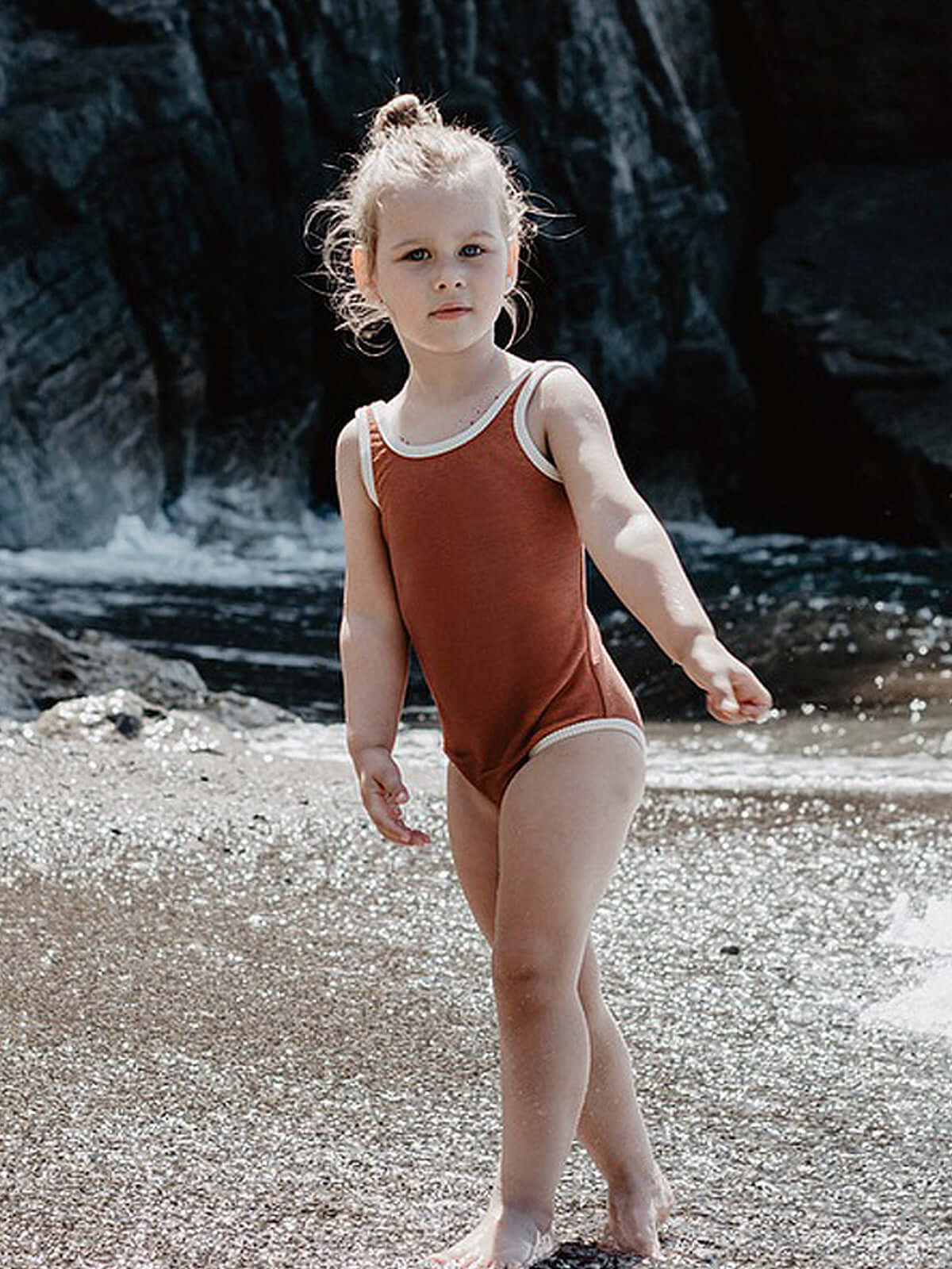Rib Knit One-piece Swimsuit for Girls-0