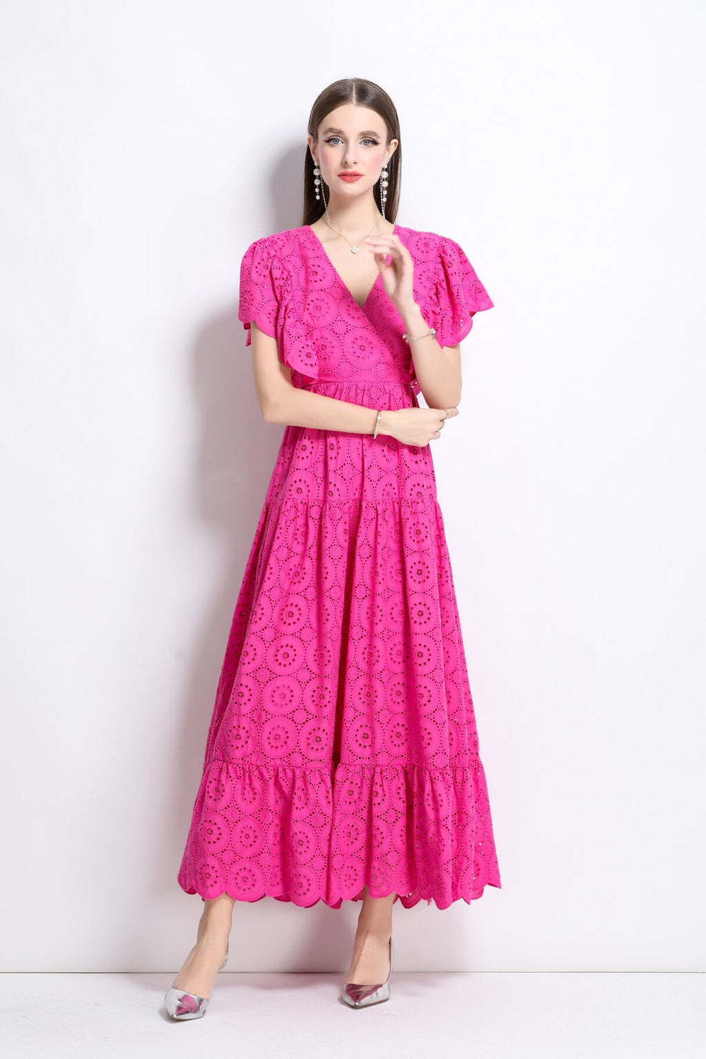 Samantha Lace Cut Out Ruffle Sleeve Maxi Dress