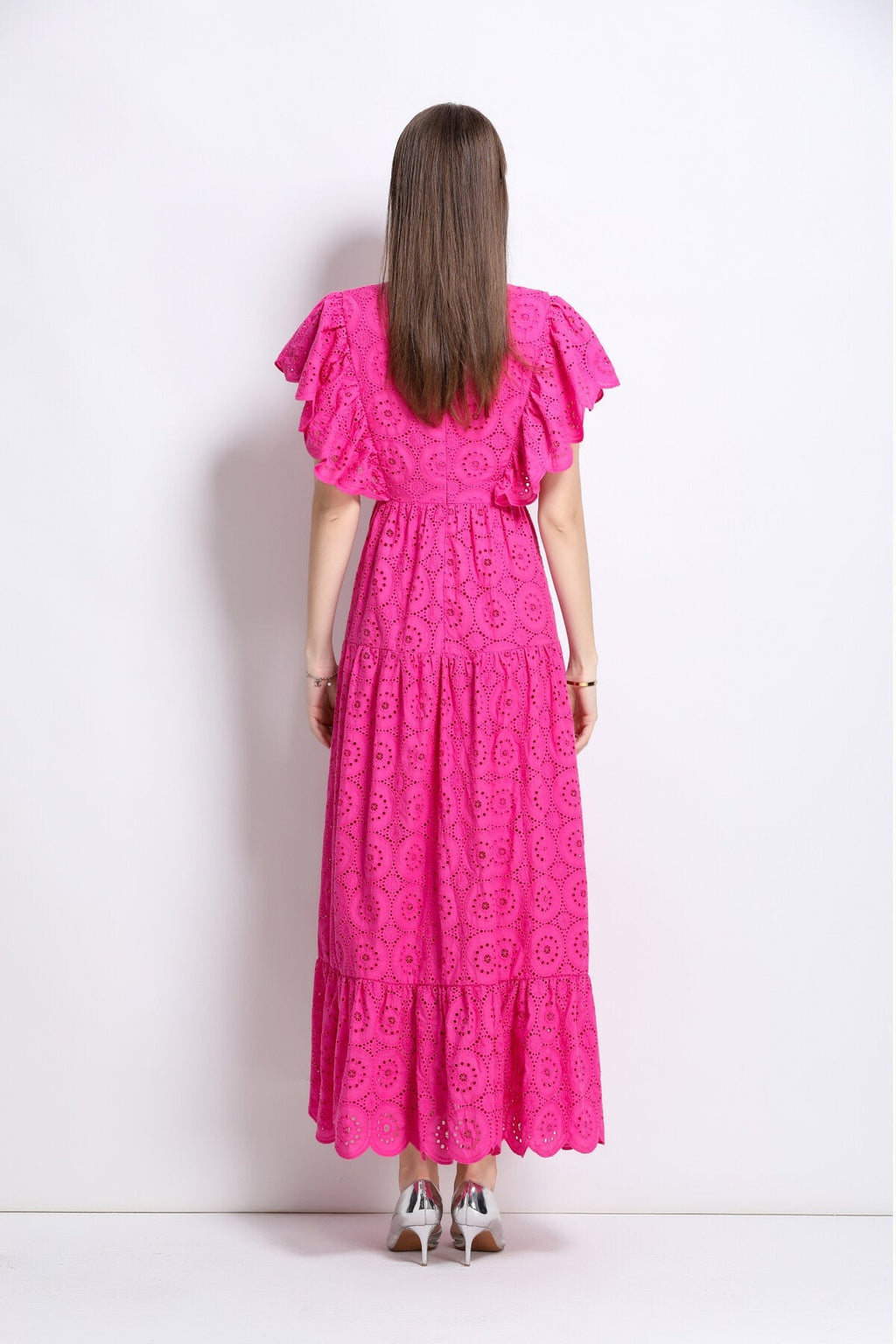 Samantha Lace Cut Out Ruffle Sleeve Maxi Dress
