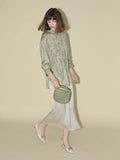 Satin Champagne Pleated Flowing A-Line Skirt-0