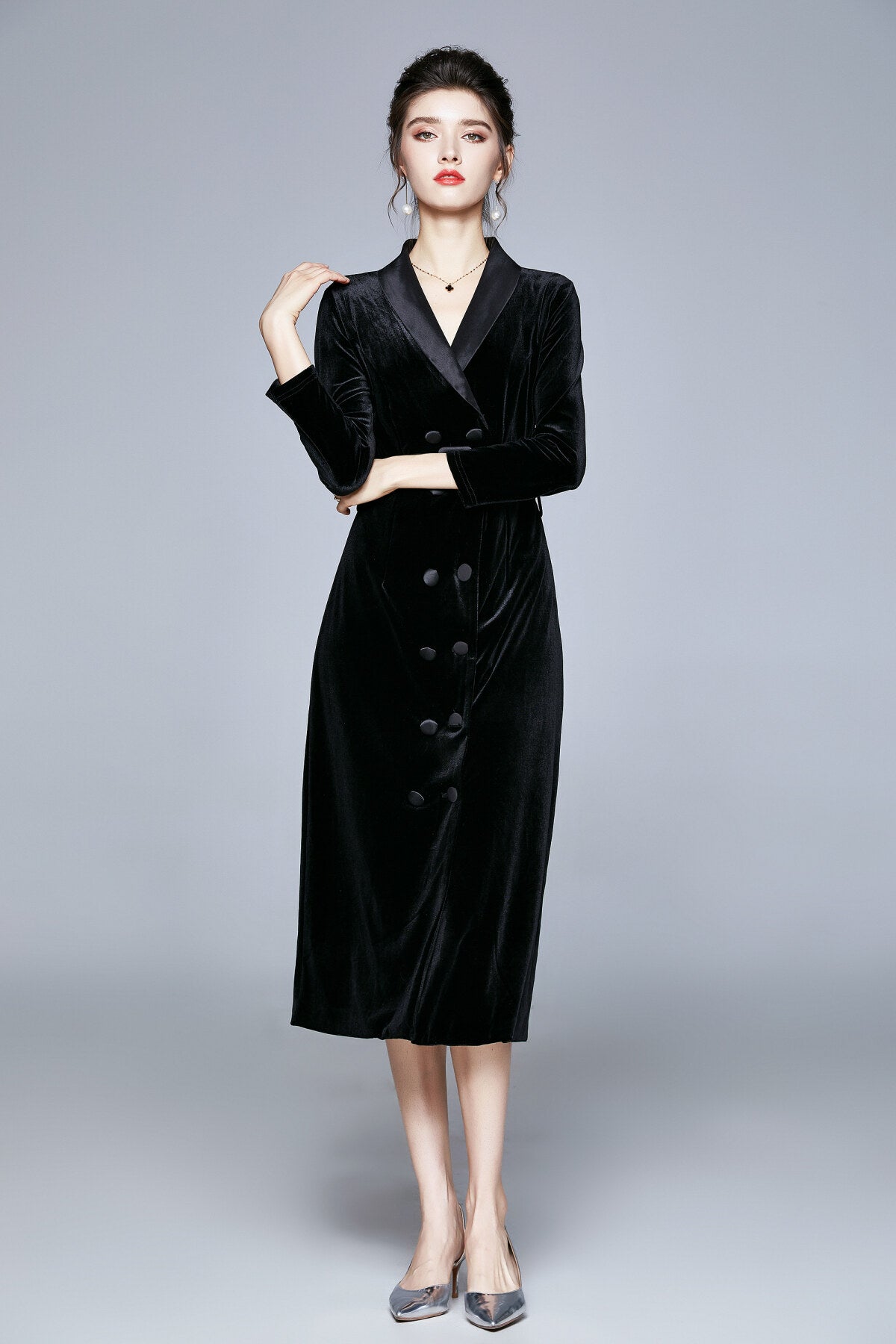 Seductive French Velvet Coat Dress-2