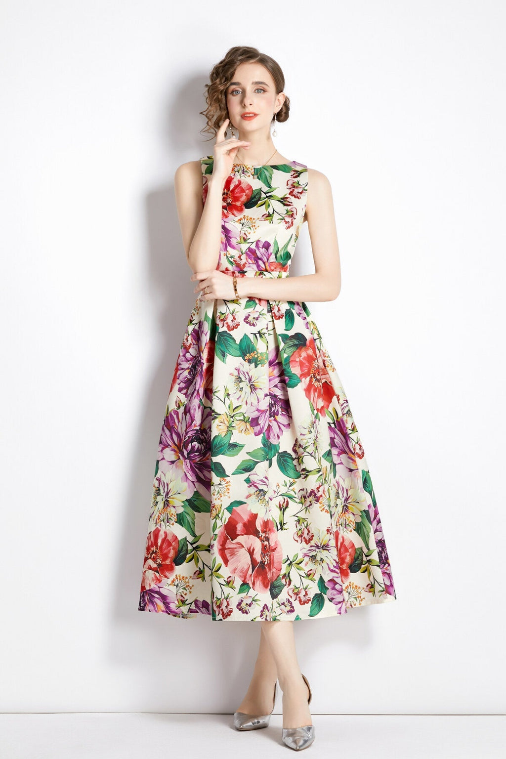 Sleeveless High Waist Structured A Line Dress