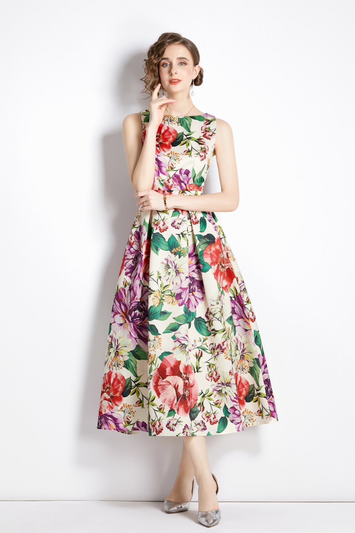 Sleeveless High Waist Structured A Line Dress