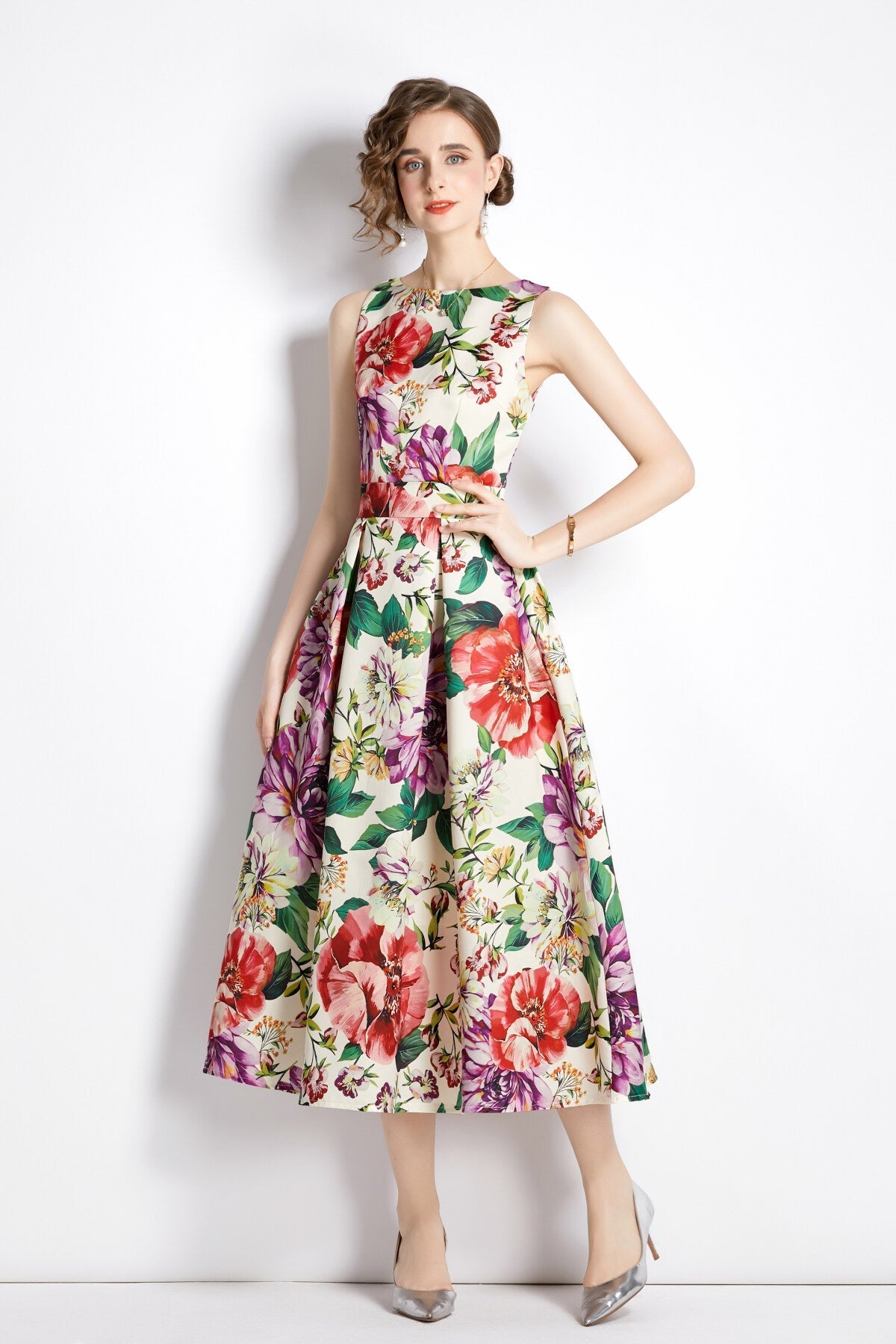 Sleeveless High Waist Structured A Line Dress