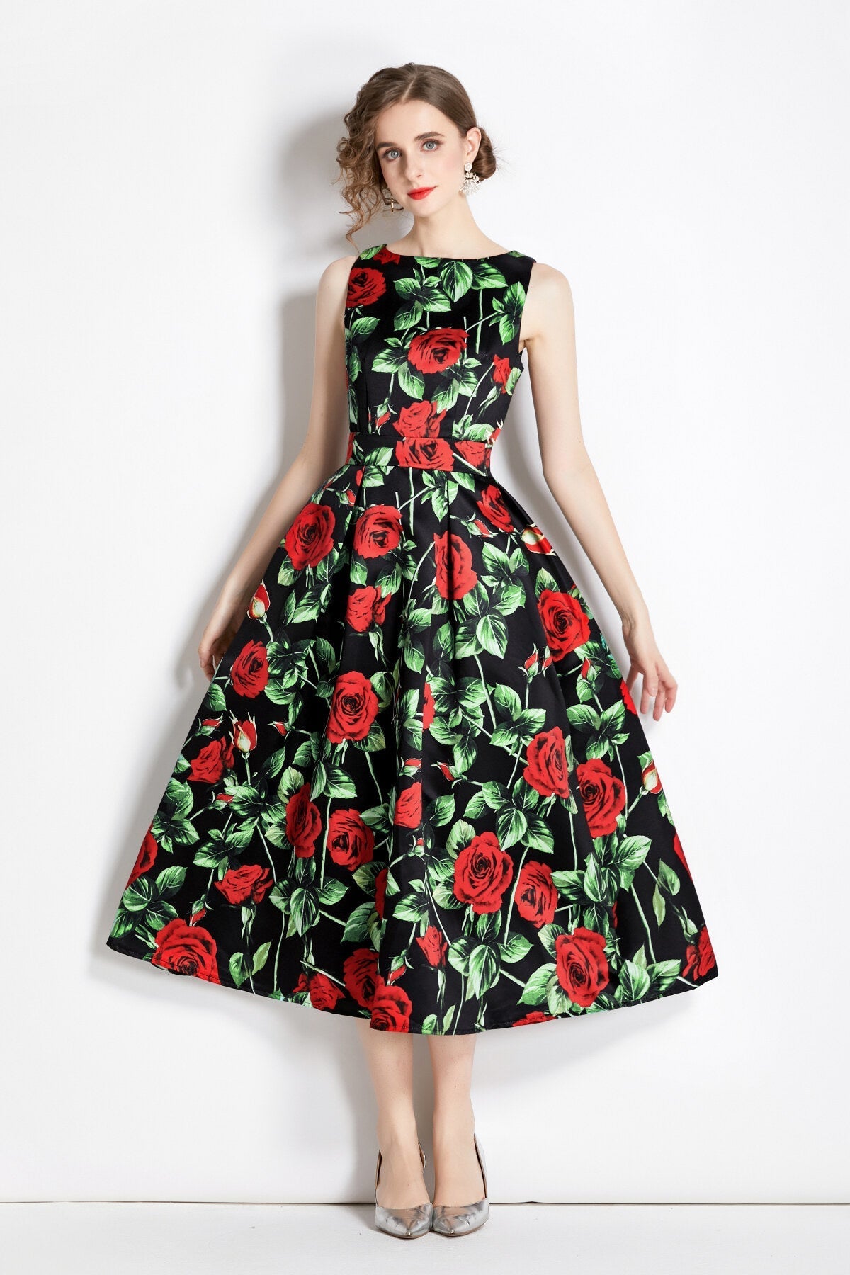 Sleeveless High Waist Structured A Line Dress
