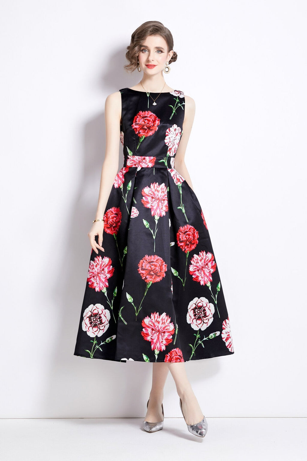 Sleeveless High Waist Tailored Fit and Flare A Line Dress-0
