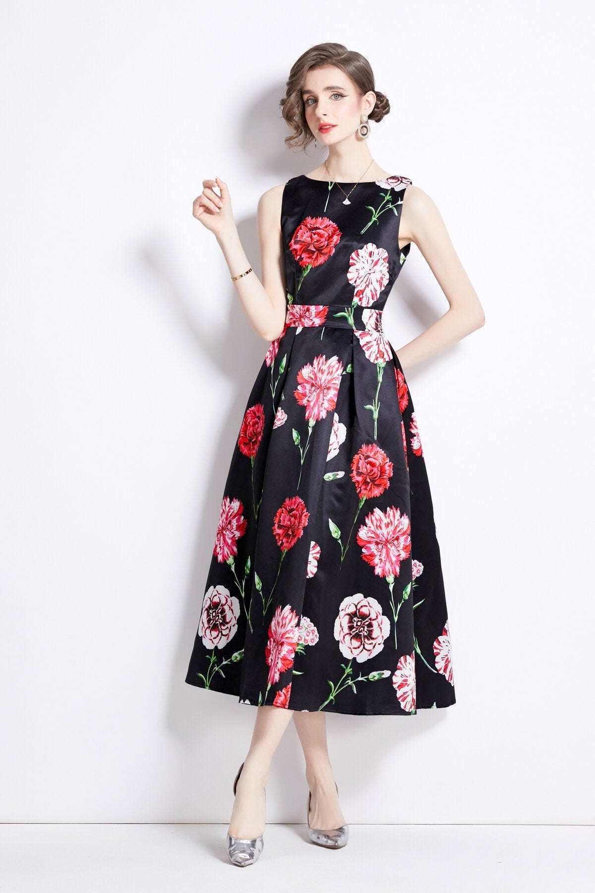 Sleeveless High Waist Tailored Fit and Flare A Line Dress
