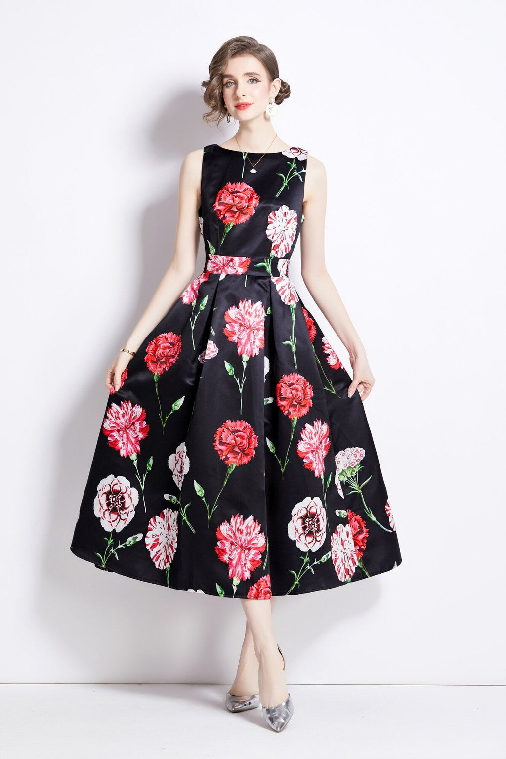 Sleeveless High Waist Tailored Fit and Flare A Line Dress