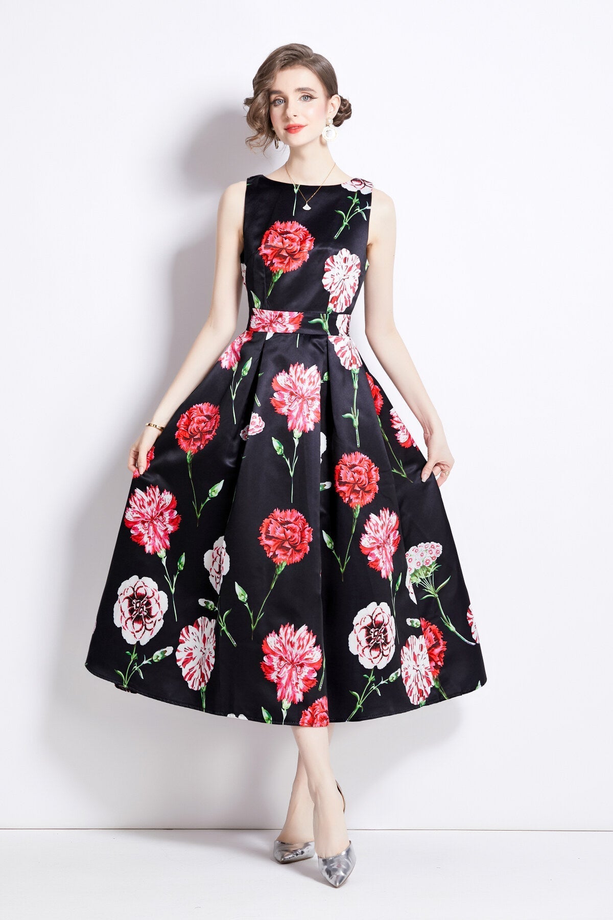 Sleeveless High Waist Tailored Fit and Flare A Line Dress