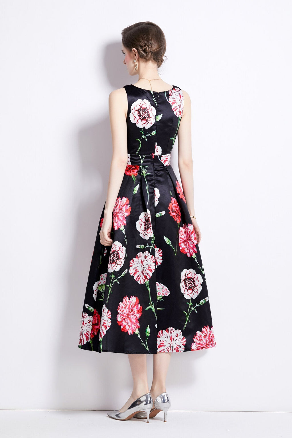 Sleeveless High Waist Tailored Fit and Flare A Line Dress