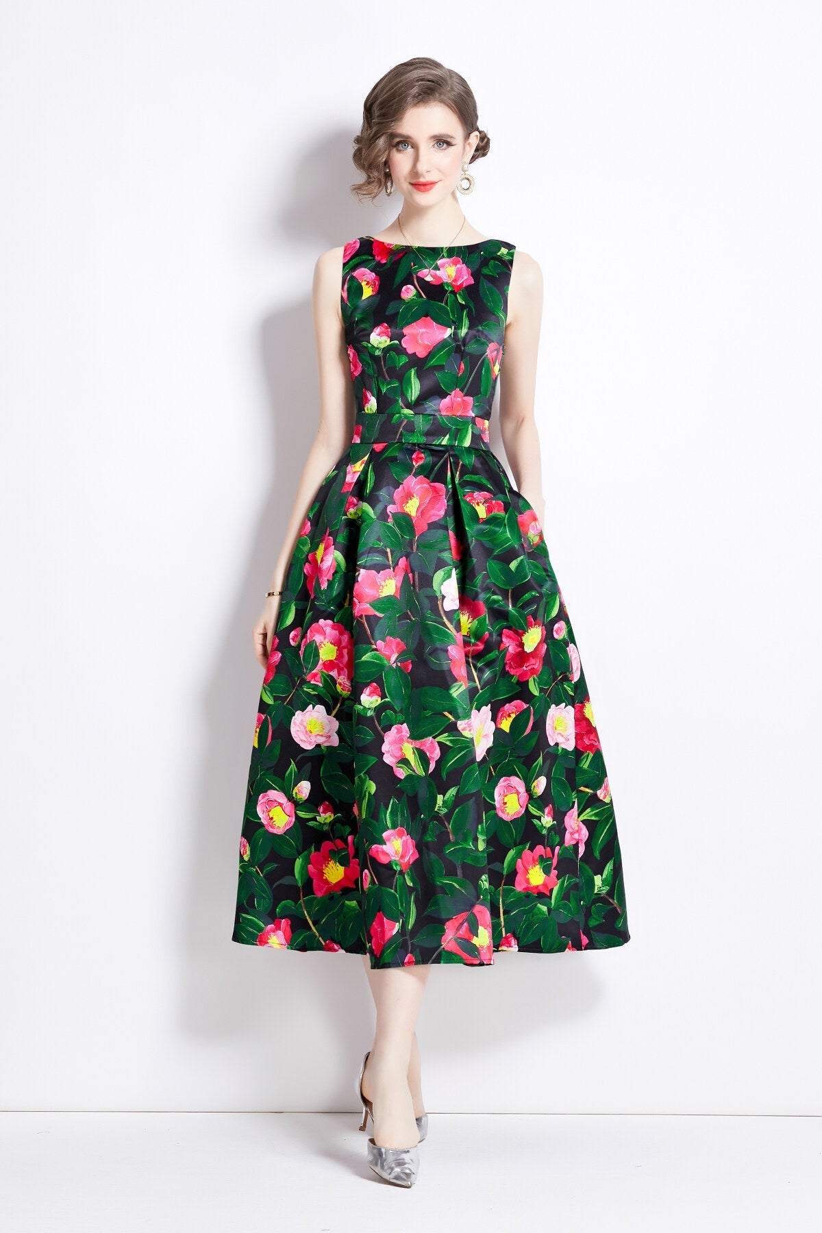 Sleeveless High Waist Tailored Fit and Flare A Line Dress