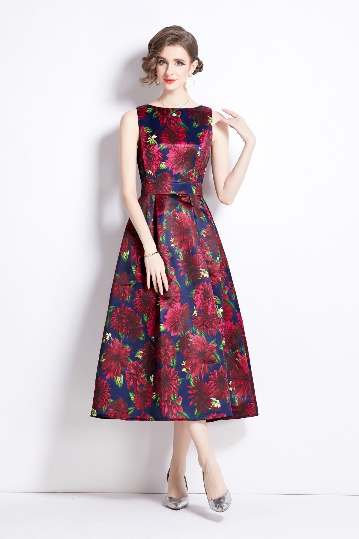 Sleeveless High Waist Tailored Fit and Flare A Line Dress