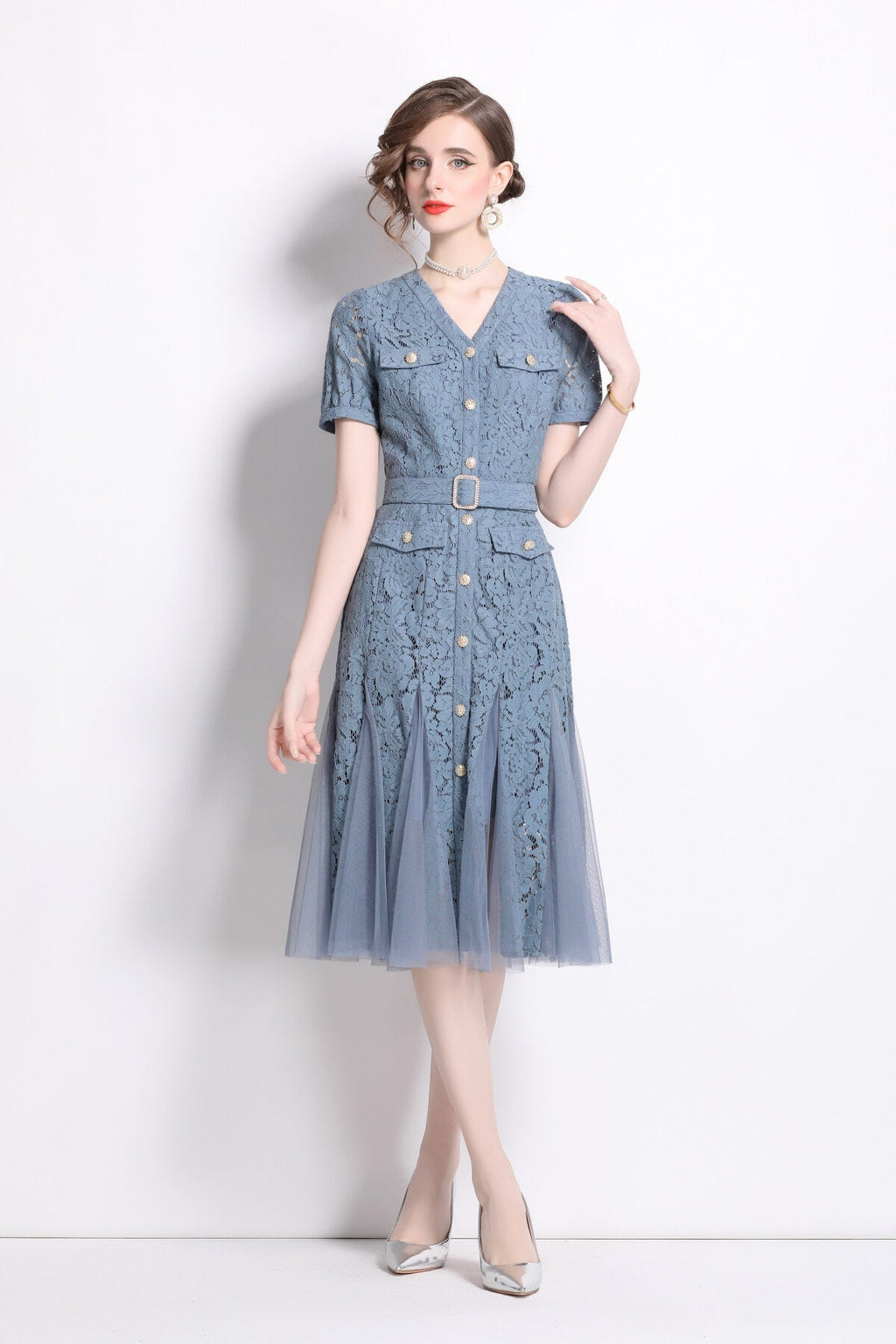 Slim Fit Long Sleeve Buckle Waist Mermaid Dress