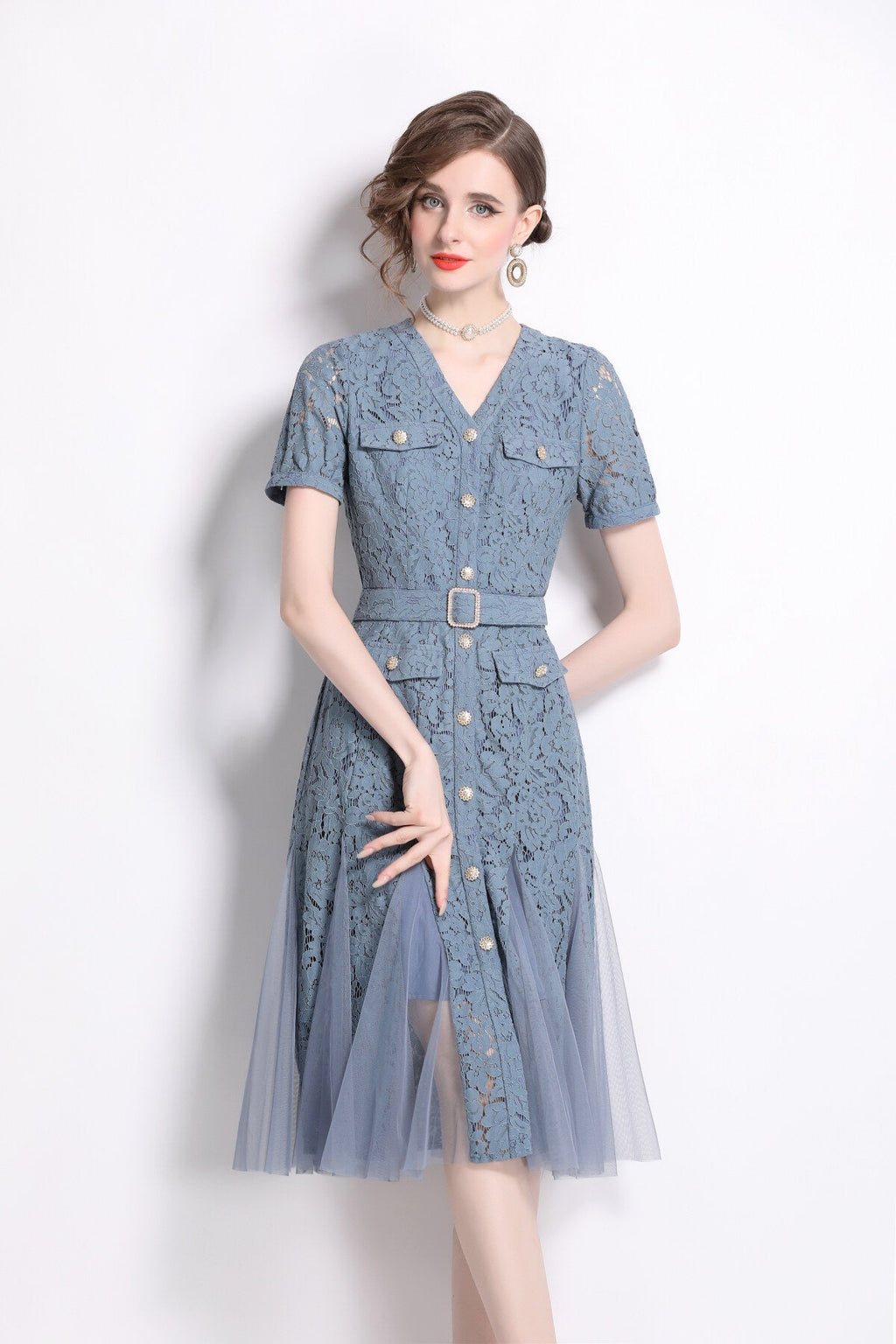 Slim Fit Long Sleeve Buckle Waist Mermaid Dress